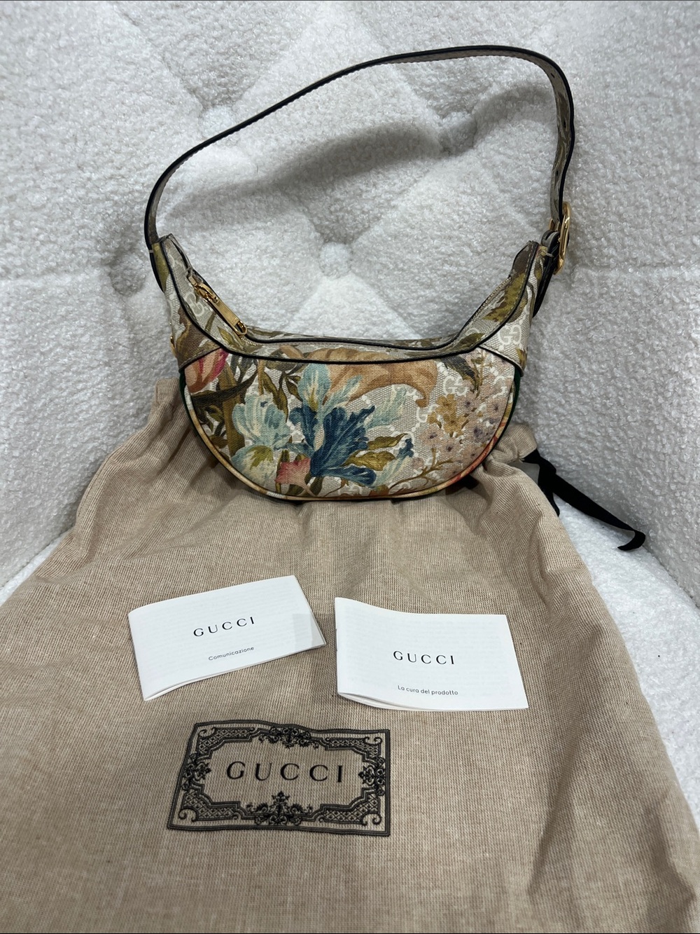 Gucci Ophidia GG Flora Mini Half Moon Shoulder Bag Worn Once Dust Bag Included
